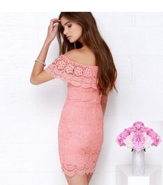 Pretty Lace Mini Dress Pink Off-shoulder Lace Dress, Feminine Lace Bodycon Dress For Spring, Spring Lace Knee-length Bodycon Dress, Elegant Off-shoulder Lace Dress For Spring, Spring Bodycon Lace Mini Dress, Spring Bodycon Mini Lace Dress, Spring Lace Midi Bodycon Dress, Spring Bodycon Midi Lace Dress, Pocket Jacket