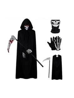 Blanco y Negro  Collar  Tela   Embellished Reaper Halloween Costume, Grim Reaper Costume, Reaper Costume, Halloween Costume Props, Costum Elegant, Black Cloak, Skeleton Costume, Skull Scarf