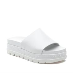 New In Box J/Slides Bibby White Leather Sandal Retails For $168 Labeled Size Women’s 7 White Flat Platform Slides, Casual White Leather Platform Slippers, Leather Slide Platform Slippers For Vacation, White Leather Platform Slippers For Spring, White Platform Slip-on Slides, White Leather Slip-on Platform Slippers, White Slide Platform Slippers For Vacation, Trendy White Slide Platform Slippers, White Cushioned Platform Slippers