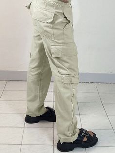 Zip Detail Pocket Cargo Jeans Casual Cotton Cargo Pants With Zipper Pocket, Casual Khaki Cargo Pants With Zip Fly, Casual Khaki Cargo Pants, Casual Cargo Pants With Zip Fly For Outdoor, Y2k Fabric, Boyfriend Jeans Black, Punk Vintage, Jeans White, Cargo Jeans