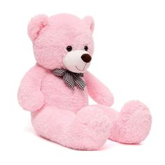 a pink teddy bear sitting on the ground