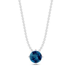 This gorgeous solitaire necklace for her features a round-cut London blue topaz set in classic sterling silver. The elegant pendant is suspended from an 18-inch cable chain and secures with a lobster clasp. Sapphire Necklace With Prong Setting Round Pendant, Sapphire Birthstone Necklace In Sterling Silver, Classic Solitaire Gemstone Necklace With Round Pendant, Silver Solitaire Necklace With Round Birthstone, Sapphire Necklace With Prong Setting In Sterling Silver, Classic Solitaire Pendant Necklace With Birthstone, Classic Silver Solitaire Necklace With Birthstone, Formal Solitaire Necklace With Birthstone And Round Pendant, Classic Round Solitaire Gemstone Necklace