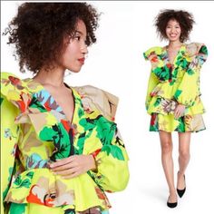 Sold Out! Limited Edition Christopher John Rogers X Target High Fashion, Art To Wear Long-Sleeve Yellow Dress With Vibrant Wallpaper Floral Print Exaggerated Ruffles At V-Neckline Make For A Statement Look Tiered Skirt And Voluminous Sleeves Lend Extra Drama Half Zip Closure At Back For Easy On/Off Material: 48% Recycled Polyester, 52% Polyester Garment Length: Mini Fit: Standard Fit Neckline: V Neck Total Garment Length: 35 Inches Pockets: No Pocket Garment Sleeve Style: Puff Sleeve Yellow Long Sleeve Ruffled Dress, Yellow Mini Dress With Ruffle Hem For Spring, Yellow V-neck Mini Dress With Ruffle Hem, Yellow Mini Dress With Ruffles For Spring, Yellow Ruffled Dress For Brunch, Yellow Ruffle Dress For Spring, Yellow Ruffled Dress For Spring, Spring Yellow Ruffled Dresses, Yellow Ruffled Mini Dress For Brunch