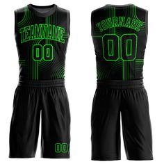 a black and green basketball uniform with the name team name 00 written on it,