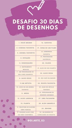 the poster for desafio 30 dias de desenhos, which is in spanish