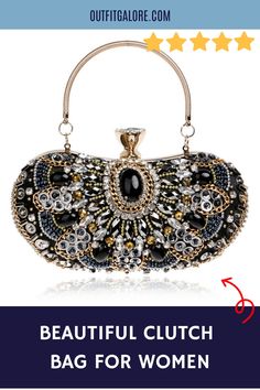 Complete your evening look with an elegant and stylish small beaded clutch purse. The intricate beading and sleek metal chain shoulder strap make it perfect for weddings, parties, or any special occasion. The classic mixed color and timeless design will never go out of style. Our clutch is the perfect size to hold all your essentials while adding a touch of sophistication to your outfit. Whether you're dressing up or down, this clutch is sure to become a staple in your wardrobe. Black Beaded Pouch Clutch, Glamorous Beaded Evening Bag, Elegant Embellished Party Clutch, Embellished Handheld Evening Bag, Handheld Embellished Evening Bag, Elegant Handheld Beaded Evening Bag, Elegant Black Beaded Clutch, Embellished Handheld Clutch For Evening, Chic Rhinestone Clutch For Cocktail