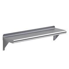 a stainless steel shelf on a white background