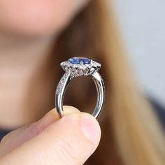 Classically designed sapphire and diamond ring suitable for an engagement ring or a beautiful fashion gemstone look. Sapphire And Diamond Ring, Diamond Halo Ring, Halo Diamond Ring, Halo Ring, Halo Rings, Diamond Halo, Sapphire Diamond, Halo Diamond, Beautiful Fashion