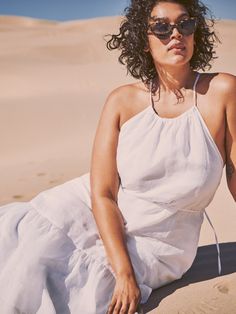 Ramie Halter Midi Dress | Banana Republic Spring Linen Maxi Dress With Tie Back, Chic Flowy Linen Dress, Linen Maxi Dress With Tie Back For Vacation, Vacation Linen Maxi Dress With Tie Back, Beach Linen Dress With Tie Back, Flowy Belted Maxi Dress For Beach, Chic Linen Tie Back Dress For Beach, Spring Beach Linen Dress With Tie Back, Chic Tie-back Linen Dress For Beach