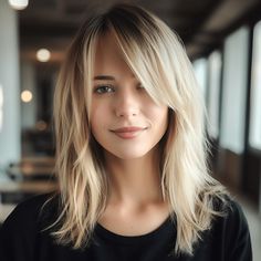 Swept Fringe Long Hair, Medium Length Hair Side Part Bangs, No Style Medium Length Hair, Long Side Fringe Bangs, Layered Lob With Side Swept Bangs, Long Sideswept Bangs Lob, Medium Length Haircut With Layers And Curtain Bangs Blonde, Bangs For A Side Part, Layered Lob For Thinning Hair