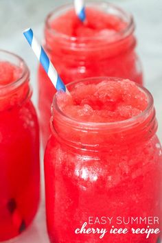 three mason jars filled with watermelon slushy drink