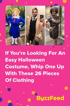 three different costumes are featured in this postcard for buzzfeed's halloween costume contest