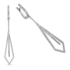 Alluring and on-trend, these diamond kite shape drop earrings make creating a chic look easy. Created in 14K white gold, each earring features a pair of elongated kite-shaped dangles - shimmering with pave-lined diamonds - in a clever interlocked look. Radiant with 1.28ct. t.w. of diamonds and a brilliant buffed luster, these earrings secure with diamond-adorned English lock backs.
1.28 carat diamond earrings
14K white gold
The earring design can be customized to suit your particular t Diamond White Earrings With Diamond Markers For Formal Occasions, Long Drop Diamond Cut Diamond Earrings, Long Drop Diamond Cut Earrings, Long Drop Diamond Earrings With Diamond Accents, Formal Long Drop Diamond White Diamond Earrings, Formal Long Drop Diamond White Earrings, Modern Diamond White Dangle Diamond Earrings, Elegant Diamond Earrings With Diamond Markers, Zipper Bracelet