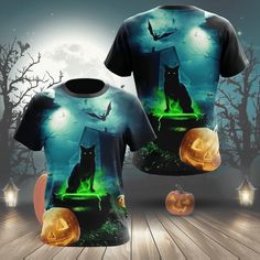 Halloween Gift Halloween Black Cat And Pumpkin V2 Shirts These shirts are custom-made-to-order and handcrafted to the highest quality standards. Each shirt is constructed from a premium polyester blend that is ultra-soft and incredibly comfortable. Features a specialty high definition heat-dye application that ensures long lasting color vibrancy even after machine washing. Fabric is durable and resistant to wrinkles, shrinking and mildew. Each shirt is custom printed, cut and sewn just for you w Halloween Black Crew Neck Sublimation Design, Black Crew Neck Sublimation Design For Halloween, Spooky Black T-shirt With Cat Design, Halloween Black T-shirt With Cat Design, Black Halloween T-shirt With Cat Design, Black Cat And Pumpkin, Cat And Pumpkin, Halloween Black Cat, Halloween Black