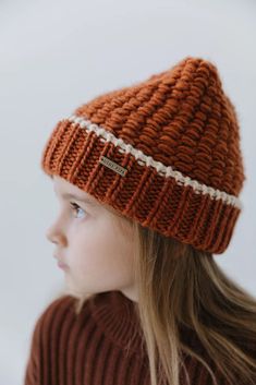 Chunky knit burnt orange and cream beanie. Cream Beanie, Hat Size Chart, Boater Hat, Halo Style, Wearing A Hat, Find Color, Orange Cream, Felt Hat, Winter Activities