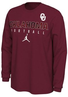 Show off your team pride in this Oklahoma Sooners Crimson Football Long Sleeve T Shirt! This Oklahoma Long Sleeve Tee features a screen print team name and logo with Football below on front chest. Make sure everyone knows you root for the Sooners with this Crimson Oklahoma T Shirt. Boomer Sooner! Breathable cotton material, Athletic fit, Tag-less collar, Crew neckline, Iconic Nike Swoosh on left shoulder, Screen print of team graphic on front chest, 100% COTTON Nike Tops For Football Season Fan Merchandise, Nike Crew Neck Tops For Football Season, Nike Fan Apparel Tops For Football Season, Nike Tops With Letter Print For Football Season, Nike Tops With Graphic Print For Football Season, Nike Varsity Top For Fan Gear, Football Season Fan Apparel Jersey Tops, Nike Tops In Football Team Colors For Football Season, Nike Varsity Team Name Tops