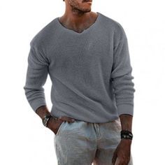 Solid Knitted Casual Sweater | The Urban Clothing Shop™ Autumn Sweaters, Mens Pullover Sweater, Sweaters Men, Slim Fit Sweater, Fitted Jumper, Men's Pullover, Comfortable Sweater, Streetwear Men, Classic Sweater