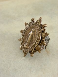 Ring - Blessed Virgin Mary Vintage Brass Adjustable - Handmade on Etsy, £23.08 Antique Jewelry Ring With Antique Finish, Unique Antique Finish Rings As Gift, Handmade Bronze Rings For Collectors, Vintage Bronze Handmade Rings, Antique Finish Anniversary Jewelry Ring, Collectible Antique Finish Jewelry Ring, Collectible Antique Finish Ring, Vintage Jewelry With Antique Finish As Gift, One Of A Kind Antique Jewelry For Anniversary