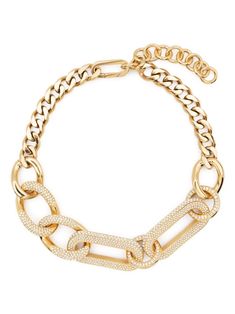 gold-tone brass crystal embellishment chain-link detailing polished finish lobster claw fastening adjustable-length chain Swarovski Jewelry Necklace, Pave Necklace, Gold Highlights, Chanel 2, Ballet Pumps, Iconic Bags, Demi Fine Jewelry, Crystal Embellishment, Fine Earrings