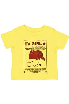 y2k aesthetic tv girl crop top y2b baby tee boogzel clothing Cute Yellow Top With Graphic Print, Cute Yellow Graphic Print Top, Cute Yellow Top With Screen Print, Unisex Yellow Graphic Print Top, Trendy Yellow Tops With Character Print, Unisex Cute Graphic Print Tops, Aesthetic Tv, E Girl Clothes, Aesthetic Baby