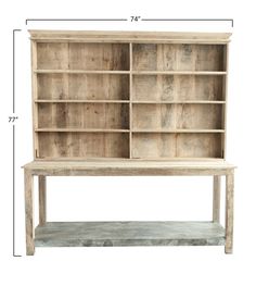 an old wooden bookcase with shelves on the top and bottom, isolated against a white background