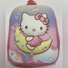 Hello Kitty Cat Moon Children Hard Shell Backpack Kids Pink Brand New 12”X10” Cute Rectangular Diaper Bag, Rectangular Backpack With Cat Design For Back To School, Hello Kitty Rectangular Backpack For Back To School, Rectangular Cat Design Backpack For Back To School, Cute Hello Kitty Rectangular Backpack, Back To School Rectangular Backpack With Cat Design, Pink Hello Kitty Standard Backpack, Pink Hello Kitty Print Casual Backpack, Playful Hello Kitty Standard Backpack