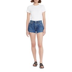 AGOLDE "Parker" shorts featuring a raw hem in dark-wash denim  Five-pocket style Mid-rise Relaxed fit Button/zip fly; belt loops Cotton Imported Dark Wash Cutoff Shorts With Belt Loops, Long Shorts, Dark Wash Denim, White Denim, Dough, Mid Rise, Denim Shorts, Tops Designs, Organic Cotton