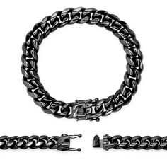 Pamper yourself with a new piece of fashion jewelry in your wardrobe! Expressing liberty & courage was never so easy as by wearing our Black Stainless Steel Cuban Link Bracelet for Men. BéBérlini Jewelry is proud to launch a new collection of fashionable curb bracelets for men. Simple but elegant, this stylish Cuban Link Chain will turn heads wherever you go. Constructed with solid black stainless steel, no one will know you got an expensive taste for a fraction of the cost. Our Cuban Link Chain Cuban Link Bracelet, Miami Cuban Link Chain, Expensive Taste, Jewelry Men, Box Clasp, Black Bracelets, Cuban Link Chain, Cuban Link, Black Stainless Steel