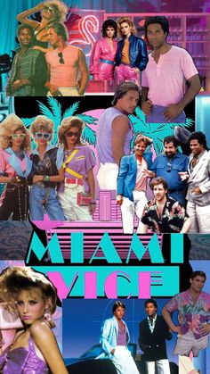 the movie miami vice is shown in this collage with many different people and colors