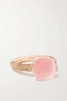 The transformative power of color is at the heart of Pomellato's 'Nudo' collection. Handmade from 18-karat rose gold, this ring features a combination of chalcedony and captivating rose quartz ��– a stone thought to communicate love, making it the perfect gift. The band is encrusted with 58 shimmering brown diamonds. Pomellato Jewelry, Pink Heart Rings, Brown Diamonds, Gold Topaz, Blue Topaz Stone, Rose Gold Band, Brown Diamond, Topaz Stone, White Gold Band