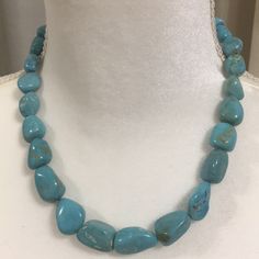 Necklace Is In Excellent Condition Never Worn. Beautiful Turquoise Nuggets. 18 Inches Long With 14k Sf Stamped Lobster Claw Closure. Hand-strung Blue Turquoise Necklace, Elegant Blue Turquoise Necklace With Polished Beads, Elegant Single Strand Turquoise Necklace, Elegant Turquoise Single Strand Necklace, Genuine Turquoise, Lobster Claw, Womens Jewelry Necklace, Turquoise Necklace, Color Blue