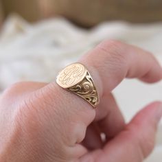 Discover a little signature love with this 10k antique solid gold original vintage signet ring from the late 1800s. In the original signet ring design this beauty is timeless - traditionally representing the confirmation of personal identity, dating back to the Romans, this ring features intricate family initials which we believe to be SAB or LAS. This sweet antique ring with remind you to always love yourself for who you are * Size 9 * 10k solid gold * can be resized * Item is available for lay Elegant 14k Gold Engraved Initials Ring, Antique Oval Hallmarked Signet Ring, Victorian Engraved Signet Promise Ring, Antique Yellow Gold Signet Ring, Victorian Style Yellow Gold Rings With Engraving Option, Victorian Yellow Gold Rings With Engraving Option, Vintage 14k Stamped Initial Ring As Gift, Antique Signet Ring With Initials For Formal Events, Victorian Oval Rings With Engraving Option