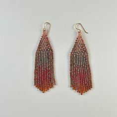 Fall Smoke Ombre Beaded Fringe Earrings with 14k gold-filled earwire Artisan Dangle Earrings With Faceted Beads, Artisan Drop Earrings With Tiny Beads, Beaded Fringe Earrings, Portland Me, Beaded Fringe, Fringe Earrings, Beaded Earrings, Bead Work, Portland