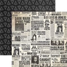 two pieces of newspaper paper with black and white images