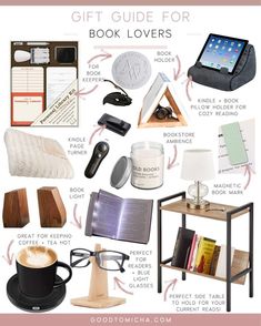 the gift guide for book lovers includes books, coffee mugs and other things to buy