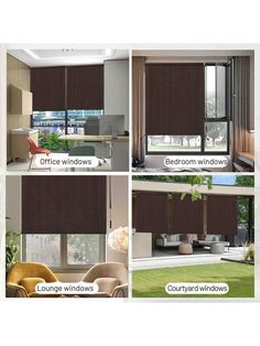 four different types of blinds in the same color and size as well as their names