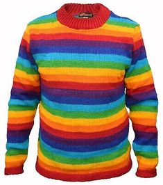 Trendy Fashion Vibrant Rainbow Striped Hand Knitted Winter Pullover Crew Neck Wool Sweater, Mens Clothing Rainbow Striped Sweater, Colourful Wardrobe, Rainbow Jumper, Colorful Wardrobe, Enjoy Winter, Rainbow Sweater, Rainbow Fashion, Winter Pullover, Warm Sweater