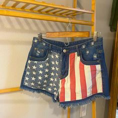 American Flag Shorts Nwot Size:L High Waist Short Shorts Fringe American Flag Patterned Front American Flag Shorts, High Waist Short, Short Fringe, Short Shorts, High Waisted Shorts, American Flag, High Waist, Color Blue, Flag