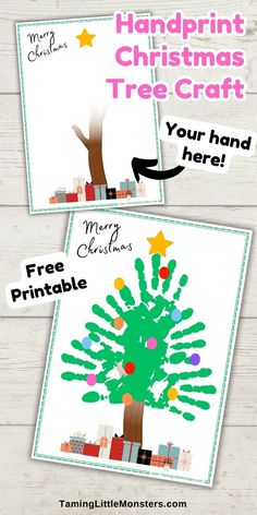 handprint christmas tree craft for kids with free printables and instructions to make it