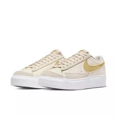 Nike Blazer Low Platform "Platform Pale Ivory/White/Saturn Gold" Women's Shoe - Hibbett | City Gear Adidas Platform Sneakers, Nike Blazer Low, Rainbow Sneakers, Nike Brown, Blazer Low, Dad Sneakers, Women Platform Shoes, Nike Shoes Women, Nike Blazer