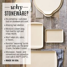 an advertisement for stoneware with instructions on how to use it and what to put in them