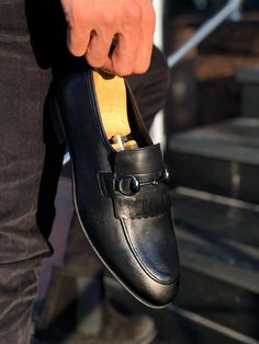 Buckle Detail with Classic Leather Shoes Black-baagr.myshopify.com-shoes2-BOJONI Black Wingtip Monk Strap Shoes With Rubber Sole, Black Monk Strap Shoes With Wingtip And Rubber Sole, Black Wingtip Slip-on Moccasins, Black Slip-on Moccasins, Black Cap Toe Semi-formal Loafers, Black Brogue Detailed Monk Strap Closed Toe Shoes, Business Tassel Loafers With Pointed Toe And Leather Sole, Pointed Toe Tassel Loafers With Leather Sole For Business, Timeless Black Slip-on Moccasins