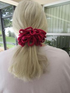 Hair scrunchies are more popular than ever! This listing is for one crocheted scrunchie done in raspberry acrylic yarn. Made using an elastic tie and crocheting around. Easy on your hair. Great for yourself, gift item for teacher and all the females in your life. Use at the gym, spa or when you are out for a walk. Funky Hair Accessories, Crochet Hair Tie, Crochet Scrunchie, Funky Hair, Scrunchie Ponytail, Crochet Hair Accessories, Palm Coast, Hair Scrunchies, Crochet Hair