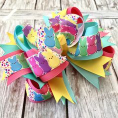 Easter Bunny Hair Bow,Peeps Hair Bow, Easter Boutique Hairbows,Pastel Bunny Over the Top Bow, OTT Hairbow, Easter OTT,Stacked Bows Easter Sports Hair Bows, Bunny Hair Bows, Bunny Peeps, Holiday Hair Bows, Bunny Hair, Stacked Hair Bow, Baby Headbands Crochet, Big Hair Bows, Bow Ideas