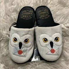 Nwt Harry Potter Character Slippers Hedwig Size L Xl Waiting On My Letter To Hogwart White Owl Yellow Slippers, Harry Potter Character, Hogwarts Letter, Bunny Slippers, Harry Potter Gryffindor, White Owl, Fuzzy Slippers, Slippers For Girls, Harry Potter Characters