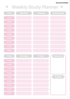 a pink and gray weekly planner with the words,'week study planner'on it