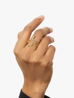 Gold Snake Ring Gift, Adjustable Yellow Gold Snake-shaped Ring, Adjustable Snake Ring In Yellow Gold, Gold Open Snake Ring, 14k Gold Snake-shaped Ring, Unique Gold Stackable Midi Rings, Adjustable Gold Bypass Ring Fine Jewelry, Yellow Gold Brass Snake Ring As Gift, Yellow Gold Brass Snake Ring For Gift