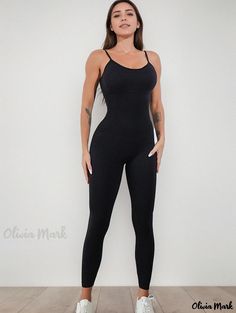 Olivia Mark - Seamless Strap Bodysuit Compression Yoga Jumpsuit Outerwear Workout Yoga Suit Seamless Compression Unitard For Gym, Sleeveless Breathable Yoga Bodysuit, Gym Shapewear Bodysuit With Built-in Bra, Gym Jumpsuits And Rompers With Built-in Bra, High Stretch Jumpsuits And Rompers For Workout, Black High Stretch Seamless Jumpsuits And Rompers, High Stretch Sleeveless Moisture-wicking Bodysuit, Moisture-wicking High Stretch Sleeveless Bodysuit, Shapewear Bodysuit With Built-in Bra For Gym