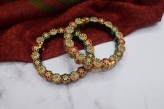 Pair of pacheli bangles. note that these bangles are openable 2.8 will fit 2.10 Multicolor Traditional Openable Bangle, Bollywood Style Multicolor Round Bangle, Bollywood Style Multicolor Party Bangle, Traditional Multicolor Cutdana Bangle, Ceremonial Multicolor Bangle, Colorful Bangles, Bangles Indian, Indian Jewelry, Bangle Bracelets