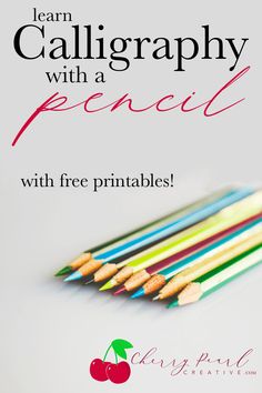 a group of pencils with the words learn calligraphy with a pencil on it